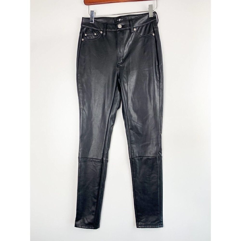 7 For All Mankind Womens Faux Leather Pants Black XS Vegan Biker Skinny